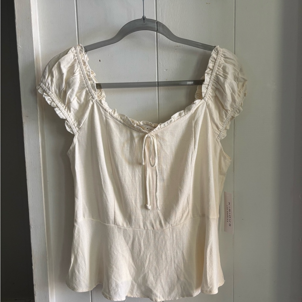 Elegant Cream Ruffle Sleeve Blouse